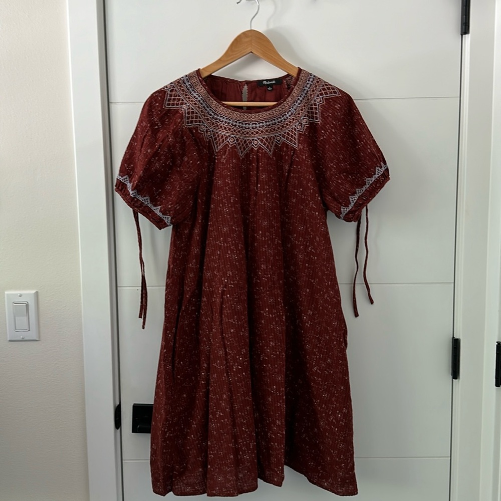 Madewell Burgundy Embroidered Midi Dress